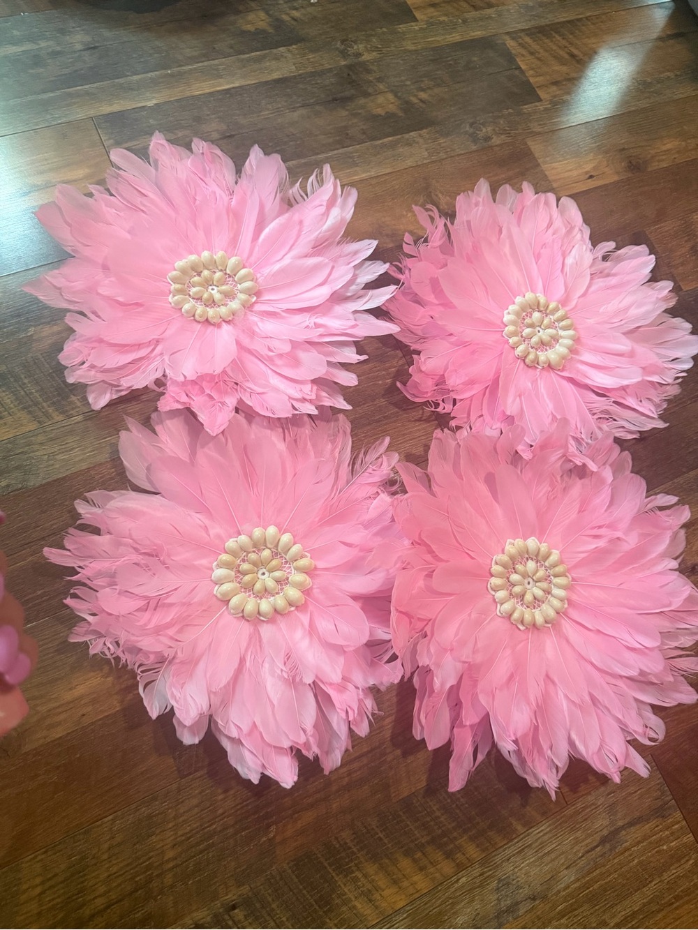 Decorative Pink Feather Flower Wall Accents - Set of 4